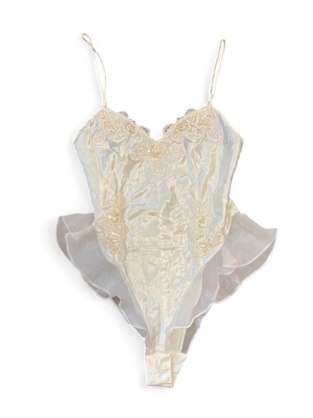 Vtg Victorias Secret Bridal Teddy Bodysuit Small 1990s Sequins Embroidered